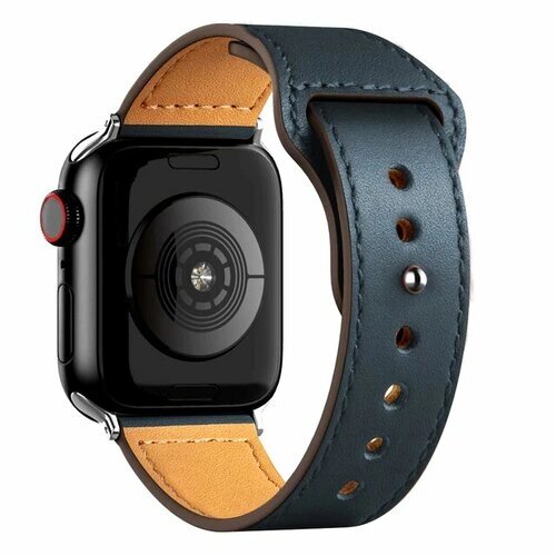 Кожаный ремешок для Apple Watch series 3 4 5 6 7 8 9 SE, в корпусах 42, 44, 45, 49. Темно-Синий / Midnight_Blue