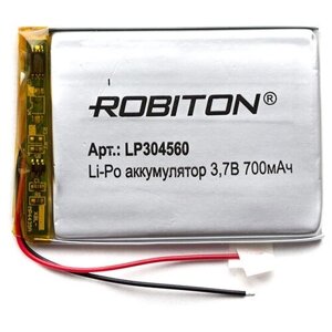 Литий-полимерный аккумулятор Robiton LP304560 700 мАч 3,7 В, с платой защиты, размеры 3 x 45 x 60 мм
