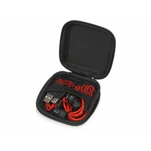 Набор с наушниками и зарядным кабелем 3-в-1 "In motion", цвет красный