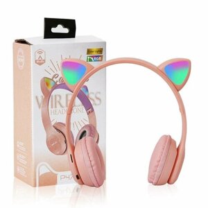 Наушники детские CAT EAR беспроводные со светящимися ушками, Cat Ear P47M, розовый