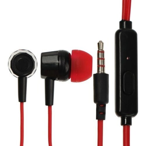 Наушники Krutoff HF-J69, вакуумные, микрофон, 106 дБ, 16 Ом, 3.5 мм, 1 м, красные