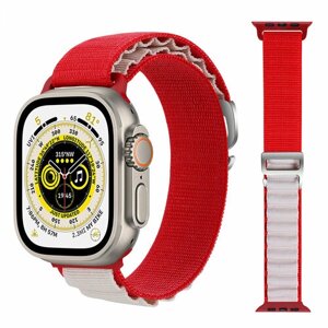 Нейлоновый тканевый ремешок "Альпийская петля" для Apple Watch Series 1-9 и Ultra 42/44/45/49 мм, X9 Pro2 / X9+ Ultra2 / X8 Pro+13 красно белый