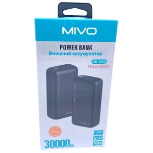 Портативный аккумулятор MIVO MB-308Q 30000 mAh, LED индикация, 2хUSB, Quick Charge 3.0, черный