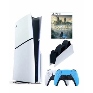 Приставка Sony Playstation 5 slim 1 Tb+2-ой геймпад (голубой)+зарядное+Хогвартс