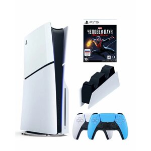 Приставка Sony Playstation 5 slim 1 Tb+2-ой геймпад (голубой)+зарядное+Майлс Моралес