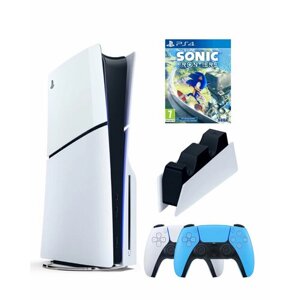 Приставка Sony Playstation 5 slim 1 Tb+2-ой геймпад (голубой)+зарядное+Sonic