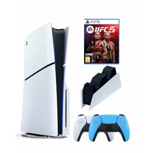 Приставка Sony Playstation 5 slim 1 Tb+2-ой геймпад (голубой)+зарядное+UFC5