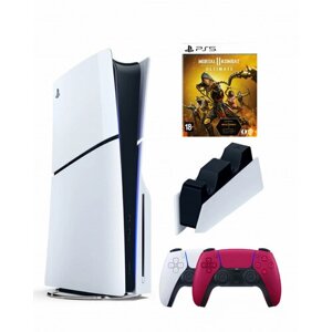 Приставка Sony Playstation 5 slim 1 Tb+2-ой геймпад (красный)+зарядное+Mortal Kombat 11
