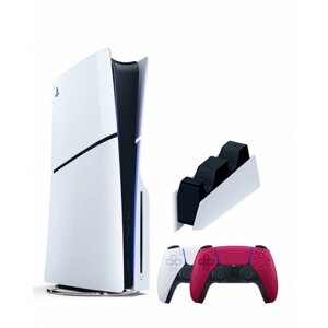Приставка Sony Playstation 5 slim 1 Tb+2-ой геймпад (красный)+зарядное