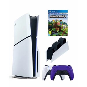 Приставка Sony Playstation 5 slim 1 Tb+2-ой геймпад (пурпурный)+зарядное+Майнкрафт