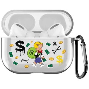 Прозрачный чехол силиконовый для наушников Apple AirPods Pro Monopoly Richie Rich/Монополи Богатенький Риччи
