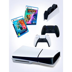 PS5 (ПC5) Игровая приставка Sony PlayStation 5 Slim disc + 2-й геймпад (черный) + зарядное + игра Minecraft+ игра Ratchet Clank