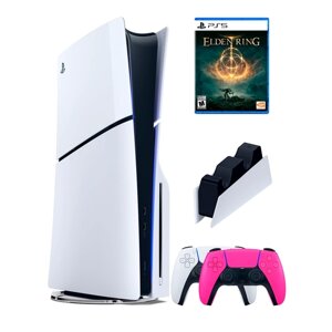 PS5 (ПС5) Игровая приставка Sony PlayStation 5 Slim disc + 2-й геймпад (розовый )+ зарядное +ElderRing