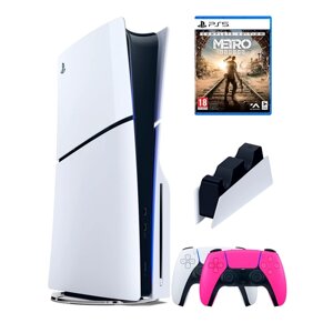 PS5 (ПС5) Игровая приставка Sony PlayStation 5 Slim disc + 2-й геймпад (розовый) + зарядное + игра MetroEx