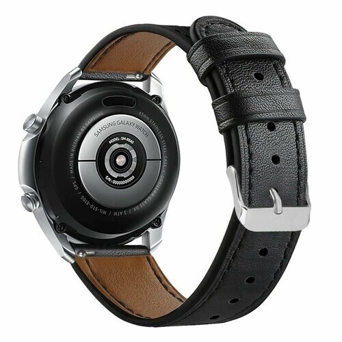 Ремешок 22 мм из натуральной кожи для Samsung Galaxy Watch3 45мм и др. черный