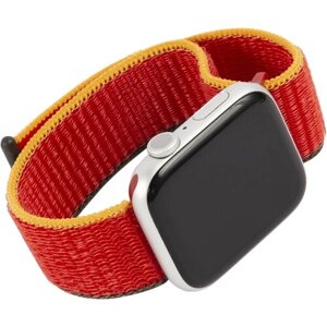 Ремешок для Apple watch 42 -44 mm Series 3,4,5 SE,6/Ремешок smart watch/Ремешок для смарт часов нейлоновый, красный апельсин с коричнево-желтым краем