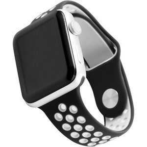 Ремешок для Apple watch 42 - 44 mm Series 3,4,5, SE,6/Силиконовый ремешок для smart watch двухцветный/Браслет для смарт часов Эппл, черно-белый