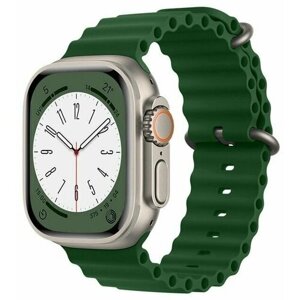 Ремешок для смарт-часов, фитнес-браслета Apple Watch Series 1 2 3 4 SE 5 6 7 8 силиконовый дайверский океан Ocean Band Эпл Вотч 38/40/41 мм, зеленый