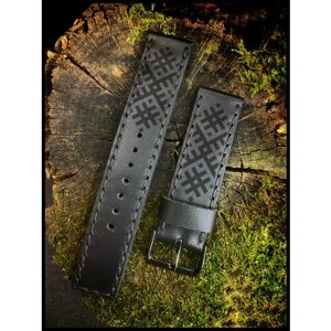 Ремешок из натуральной кожи для часов Samsung 20 мм Славянский Орнамент / 170-200 мм / черный