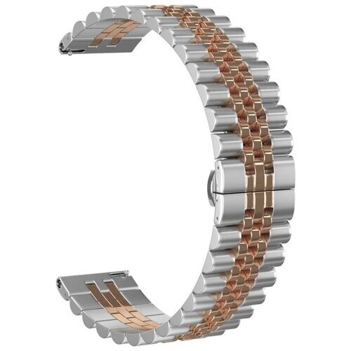 Ремешок металлический GSMIN Fold 22 для Honor Watch Magic 2 46мм (Серебро-розовое золото)
