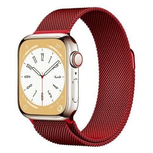 Ремешок миланcкий из нержавеющей стали Milanese Loop для Apple Watch 42/44/45/49 мм, на магните, красный (14)