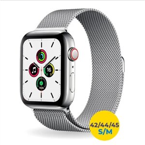 Ремешок миланская петля для Apple Watch 42-44-45-49 mm, Series 1-8, SE, Ultra / Металлический браслет для смарт часов Эпл Вотч, Серебристый