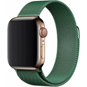 Ремешок миланская петля для Apple Watch 42-44-45-49 mm, Series 4, 5, 6, 7, SE / Металлический браслет для смарт часов Эпл Вотч 42-49 мм, Зеленый