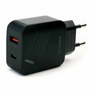 Сетевое зарядное устройство ELX-РA01QC-C01, USB/USB-C, 3A, быстрая зарядка, черное
