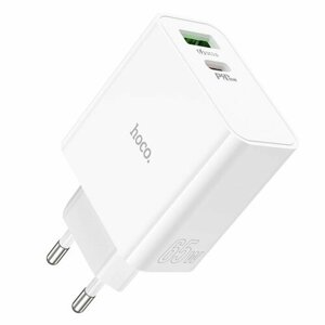 Сетевое зарядное устройство Hoco C113A, 1 Type-C, 1 USB, 65 Вт, PD + QC, белое (комплект из 2 шт)