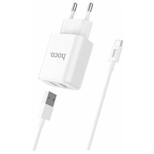 Сетевое зарядное устройство Hoco C62A + кабель USB Type-C, белый