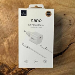 Сетевое зарядное устройствоWiwu 30W Nano GaN PD Fast Charger USB-C to USB-C Cable SET White