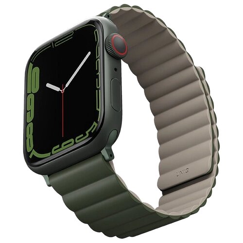 Силиконовый ремень Uniq Revix reversible Magnetic для Apple Watch 49/45/44/42mm, Green/Taupe (45MM-REVGRNTPE)
