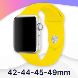 Силиконовый ремешок для Apple Watch 42-44-45-49 mm, Series 1-9, SE, Ultra / Сменный браслет (Sport Band) для смарт часов Эпл Вотч 42-49 мм (Yellow S)