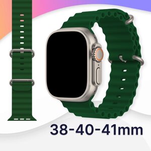 Силиконовый ремешок Ocean Band на смарт часы Apple Watch 1-9, SE, 38-40-41 мм / Сменный браслет для Эпл Вотч 1, 2, 3, 4, 5, 6, 7, 8, 9, СЕ / Зеленый