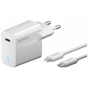 СЗУ Deppa 11425 USB Type-C, Power Delivery, 20Вт, дата-кабель USB-C - Lightning MFI, белый, Deppa 11425