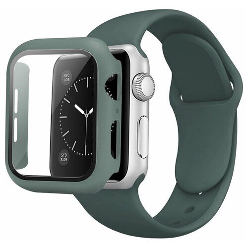 Темно-зеленый чехол-бампер для Apple Watch 44мм с ремешком зеленого цвета Arm Green