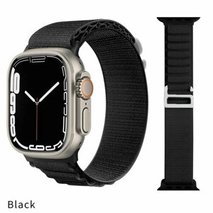 Тканевый ремешок альпийская петля для Apple Watch 1-7 8 серии и SE (42, 44, 45мм), чёрный