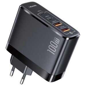 Универсальный сетевой адаптер USAMS US-CC145 T44 100W GaN/Зарядка для ноутбука/телефона/планшета/игровой приставки, чёрный
