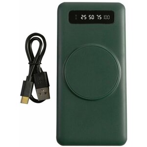 Внешний аккумулятор Yoliba с беспроводной зарядкой для телефона зеленый с датчиком заряда емкость 10 000 mAh
