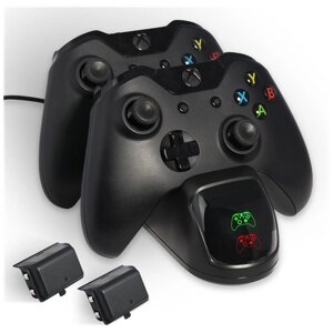 Зарядная станция Stand для 2-х геймпадов (джойстиков) Xbox one + USB кабель+ 2 аккумулятора, черный цвет