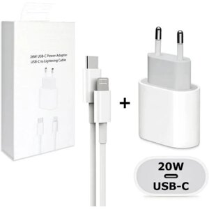 Зарядное устройство для Iphone/ iPad/ AirPods/ 20 W/ Сетевой адаптер USB- C + Кабель Type- C – Lightning/ White