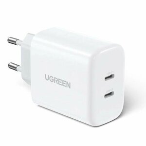 Зарядное устройство ugreen CD243 (10343) USB-C+USB-C PD fast charger 40W EU. цвет: белый.