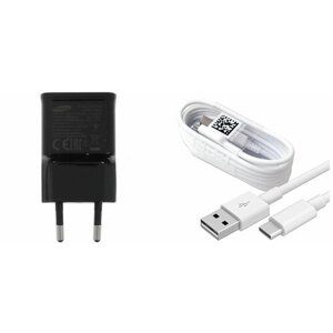 Зарядный комплект Samsung EP-TA200 черный + кабель белый USB Type-C, 15 Вт,