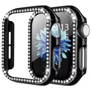 Защитный противоударный чехол со стразами для корпуса Apple Watch Series 4, 5, 6, SE 44 мм, черный