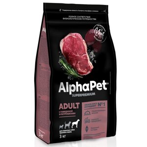 AlphaPet Сухой корм для собак крупных пород с говядиной, 3 кг