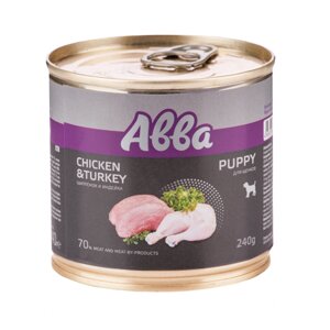 Aвва Puppy Консервы для щенков всех пород, цыпленок и индейка, 240 гр.