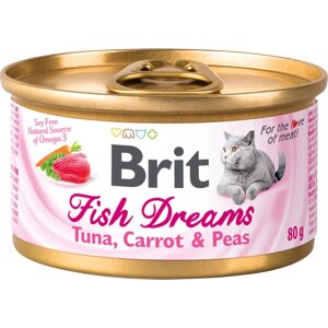Brit Fish Dreams Влажный корм (консервы) для кошек, с тунцом, морковью и горошком, 80 гр.