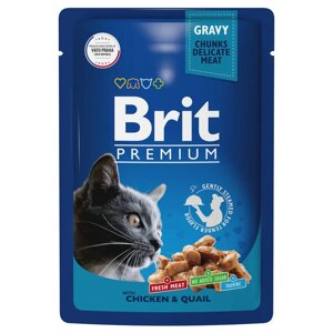 Brit Premium пауч для взрослых кошек цыпленок и перепелка в соусе, 85 гр