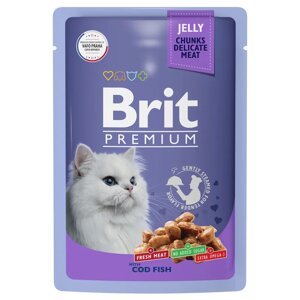 Brit Premium пауч для взрослых кошек треска в желе, 85 гр