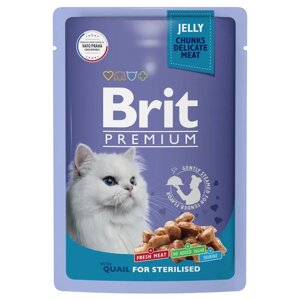 Brit Premium пауч для взрослых стерилизованных кошек перепелка в желе, 85 гр